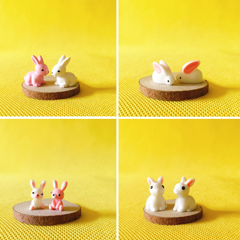 Resin Crafts - 2 Pcs Cute Bunny Rabbit Miniatures