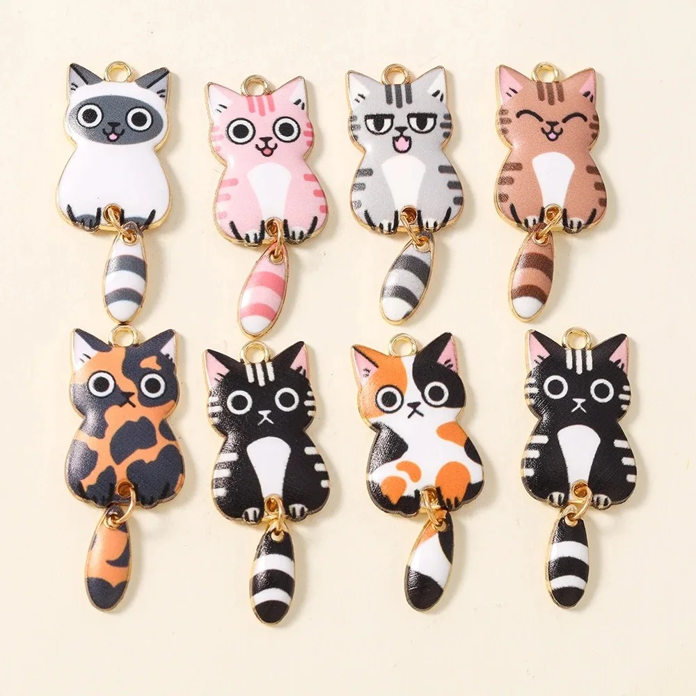 Resin Craft Material - 10Pcs 16×39mm Cute Cartoon Cat Resin