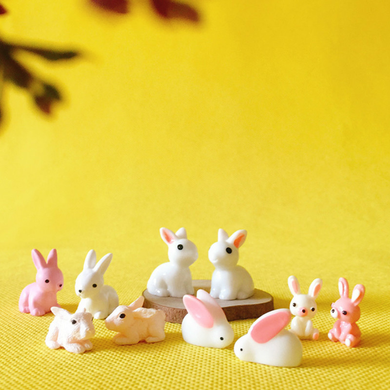 2 Pcs Cute Bunny Rabbit Miniat - Resin Crafts 评论和价格