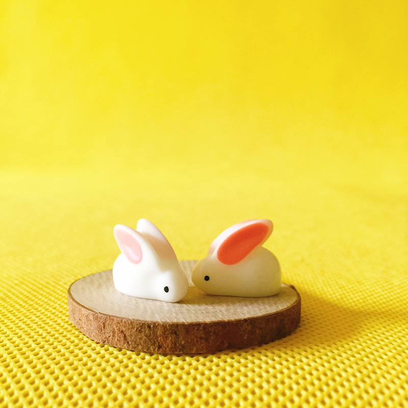 2 Pcs Cute Bunny Rabbit Miniat - Resin Crafts 评论和价格