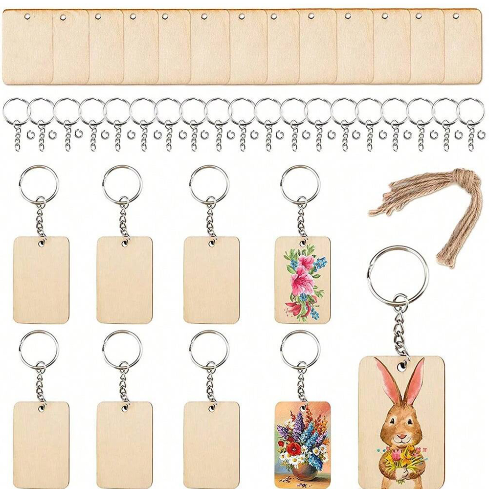 60pcs Blank Wooden Key Chains  - Wood Ring Blank 评论和价格
