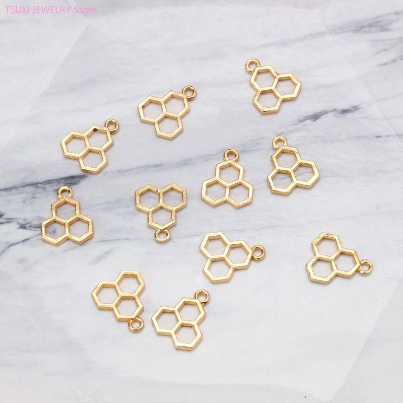 62KE 10x/Set Gold Honeycomb Bl - Bezels Set Pendant 评论和价格
