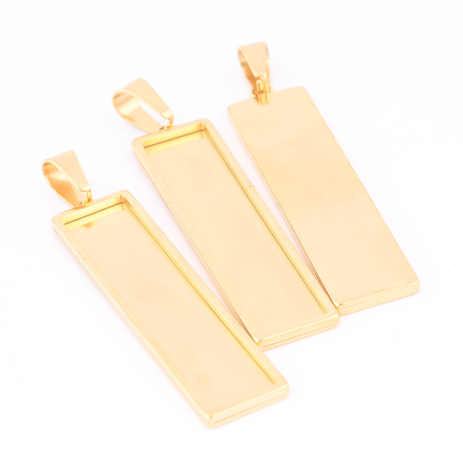 5pcs Stainless Steel Gold Plat - Bezels Set Pendant 评论和价格