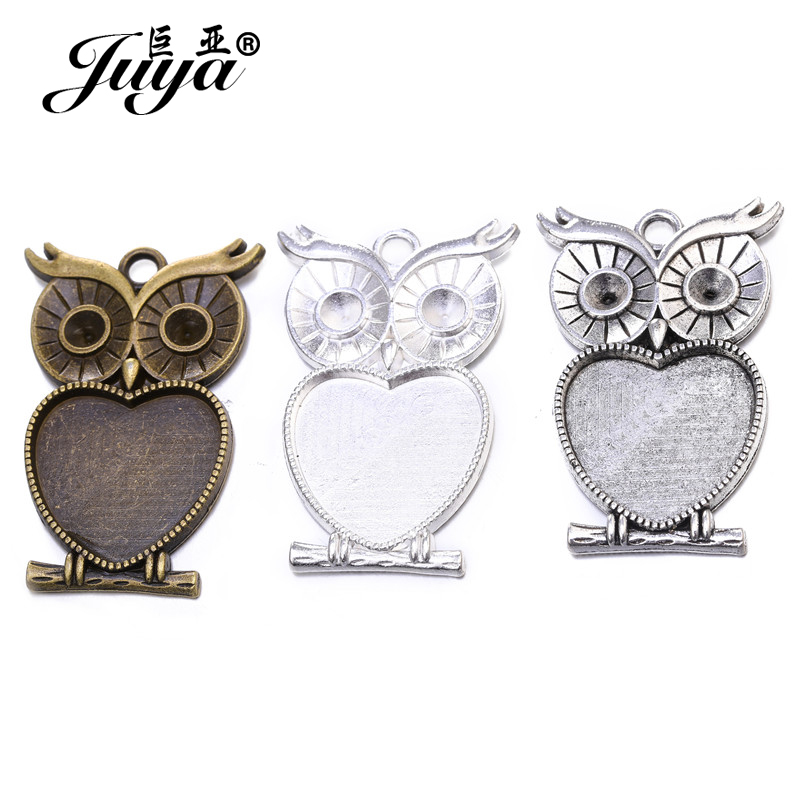 5pcs/lot 25mm Heart Shape Owl  - Bezels Set Pendant 评论和价格