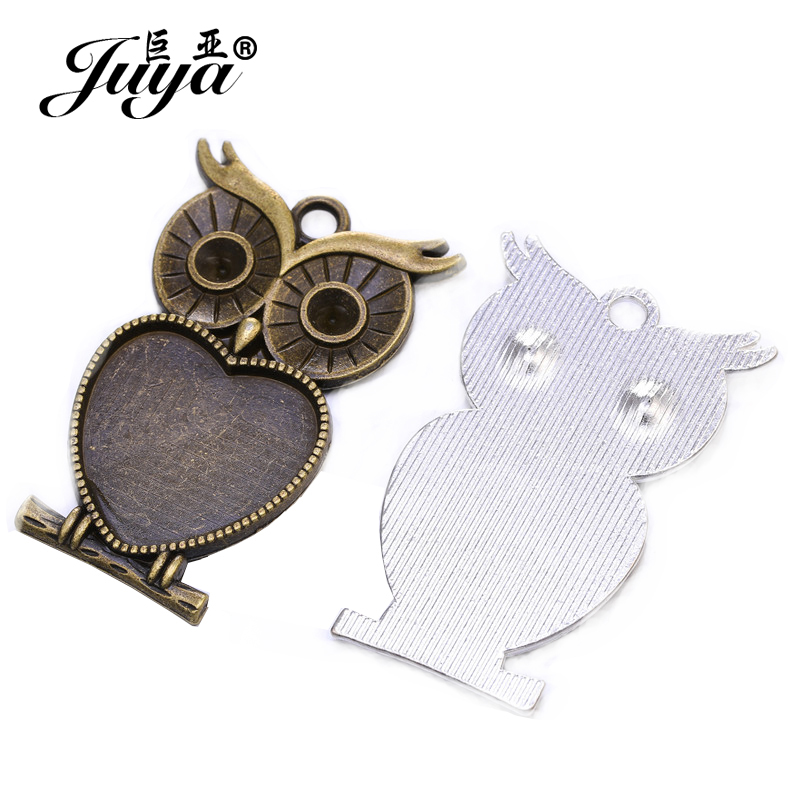 5pcs/lot 25mm Heart Shape Owl  - Bezels Set Pendant 评论和价格